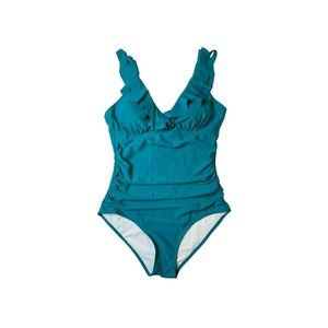 NWT Holipick Women One Piece Swimsuit Tummy Control Ruffle V Neck Swimwear-Large